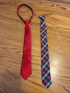 Boys Tommy Hilfiger Red Satin Tie and Red& Blue Plaid Tie
